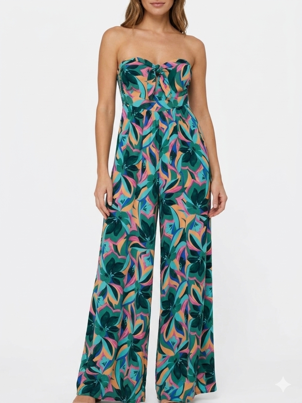 Vernacular Tropical Floral Strapless Wide Leg Jumpsuit - Small